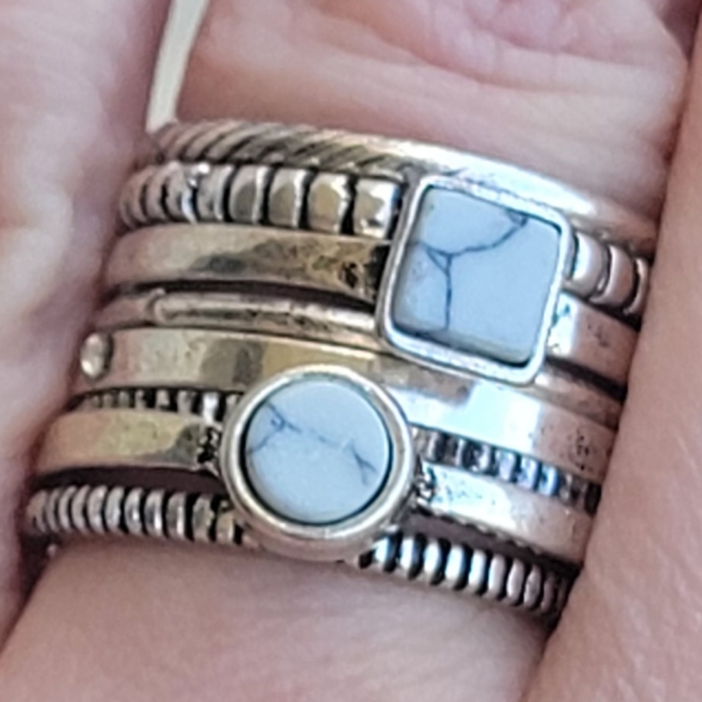 8 Lovely Stackable Prehnite And Sterling Silver Band Rings. Handmade. New.